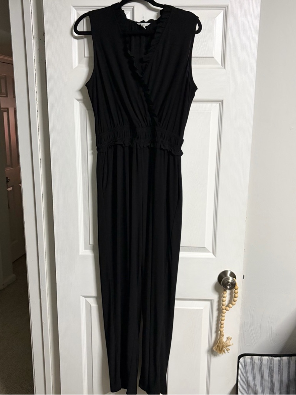 Cato Black Sleeveless Ruffle-Trim Jumpsuit